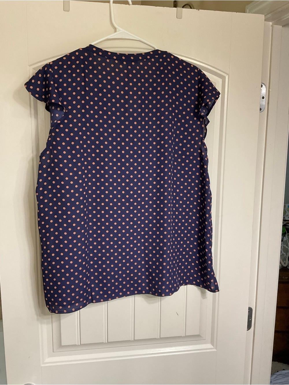 NWT Papermoon Navy & Pink Polka Dot Flutter Sleeve Blouse Size XXL - Picture 6 of 8